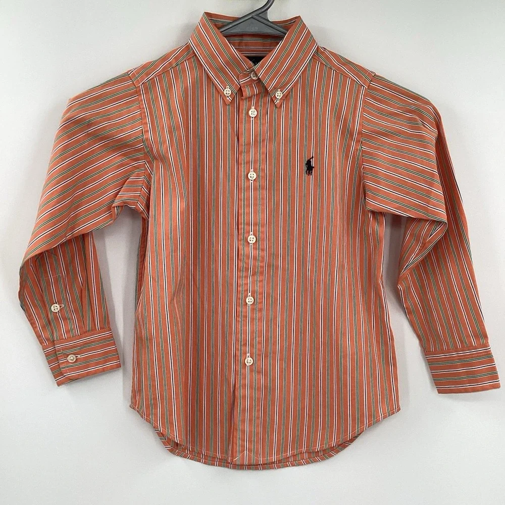 Boys Polo‎ Ralph Lauren Long Sleeved Striped Button Down Size 4